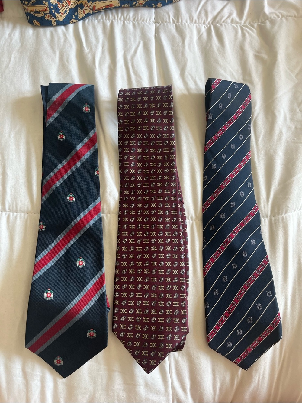 Celine Men's Silk Ties - Navy & Burgundy Stripe and Pattern Set
